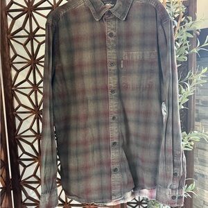 Harley-Davidson Olive Green & Burgundy Plaid Button-Down Shirt